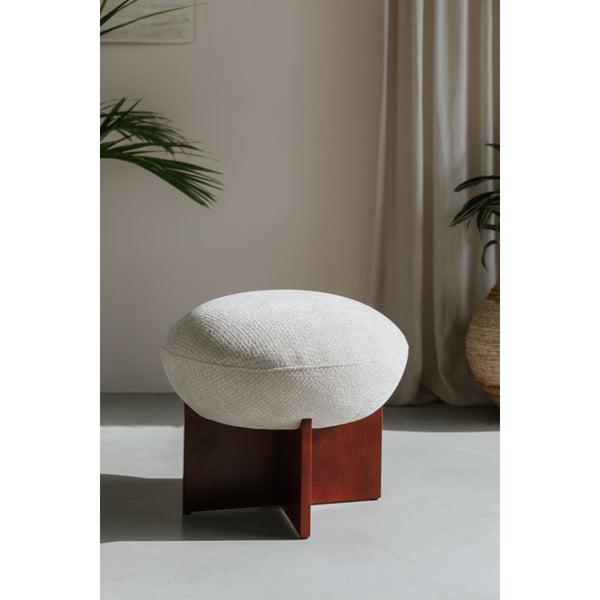 Vtwonen Housecraft Living Ufo Poef Op Houten Onderstel Rond 51 Cm Beige/ Bruin