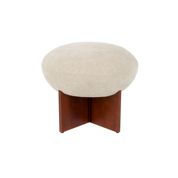 vtwonen Housecraft Living Ufo Poef op Houten onderstel Rond 51 cm Beige/ Bruin