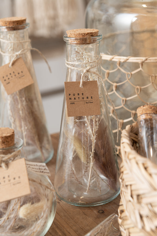 Vtwonen J-Line Decoratie Fles - Gedroogde Bloemen - Glas - Naturel - Medium - 2 Stuks