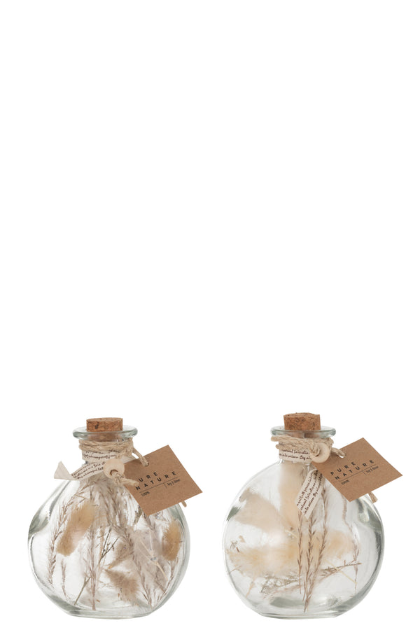 vtwonen J-Line decoratie fles Gedroogde Bloemen - glas - naturel - small - 2 stuks