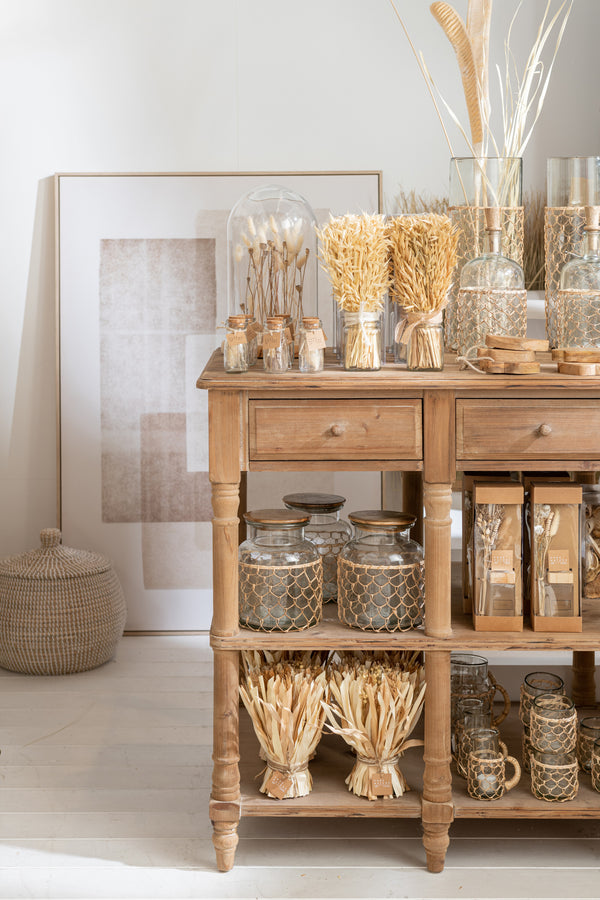 Vtwonen J-Line Decoratie Fles + Kurk Breiwerk - Glas/hout/riet - Transparant