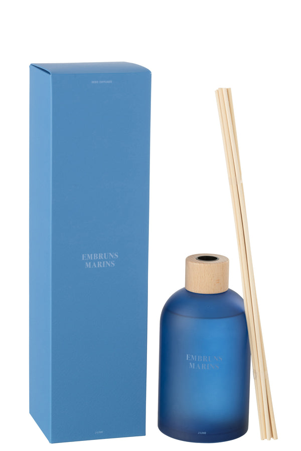 Vtwonen J-Line Geurolie + Stokjes Accords Essentiels - Embruns Marins - Blauw - 550 Ml