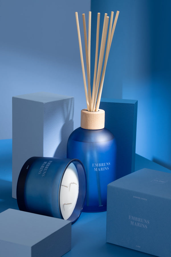 Vtwonen J-Line Geurolie + Stokjes Accords Essentiels - Embruns Marins - Blauw - 550 Ml