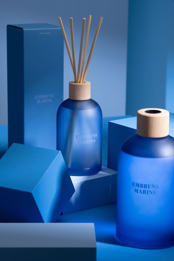 Vtwonen J-Line Geurolie + Stokjes Accords Essentiels - Embruns Marins - Blauw - 250 Ml