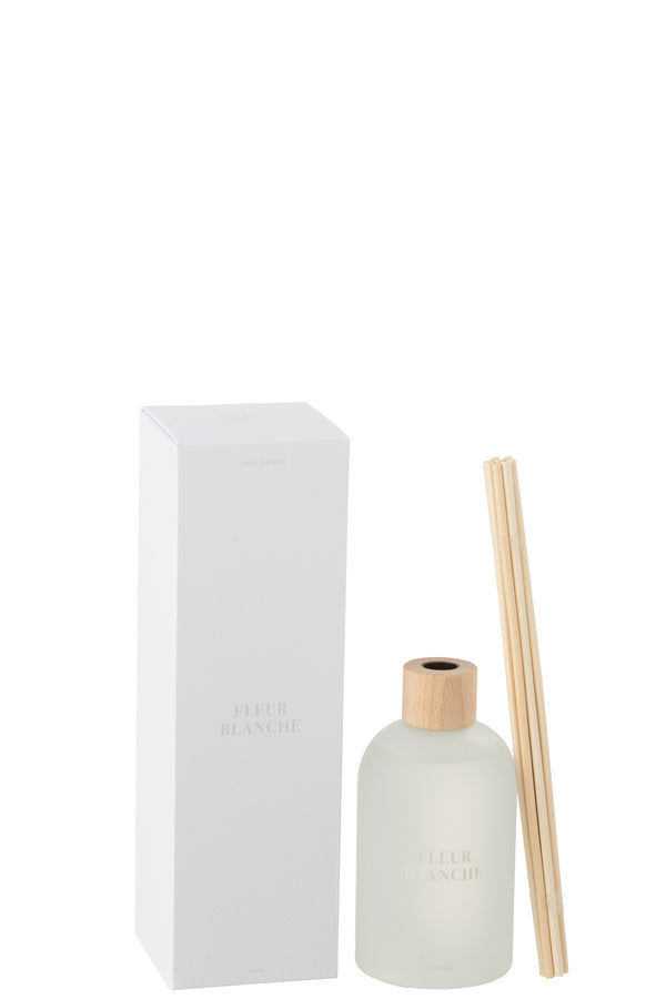 Vtwonen J-Line Geurolie + Stokjes Accords Essentiels - Fleur Blanche - Wit - 250 Ml