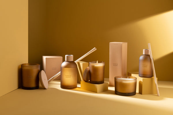 Vtwonen J-Line Geurolie + Stokjes Accords Essentiels - Santal Satiné - Geel - 550 Ml