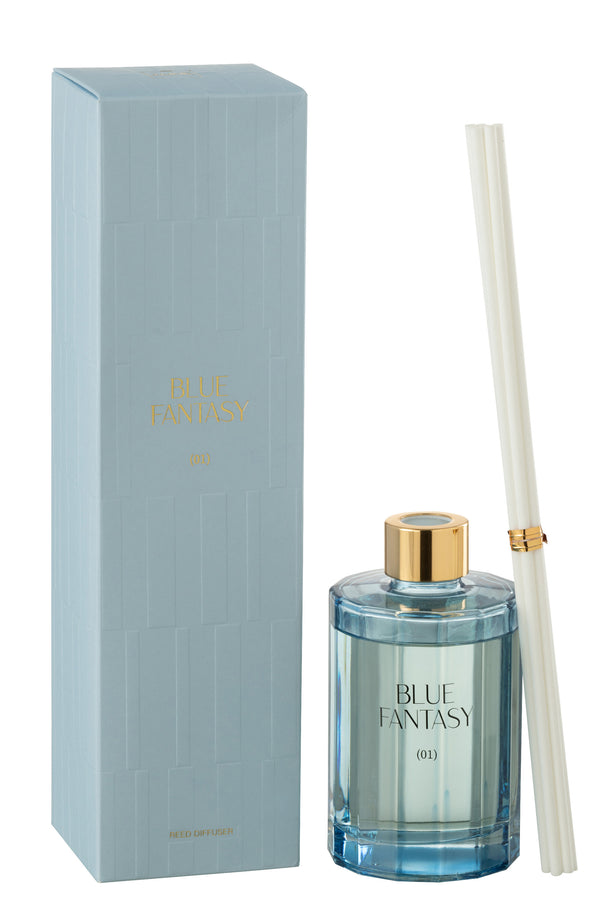 Vtwonen J-Line Geurolie + Stokjes Blue Fantasy - Glas - Blauw