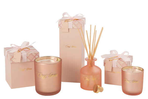 Vtwonen J-Line Geurolie + Stokjes Cosy Times - Rainbow Reef - Roze - Glas