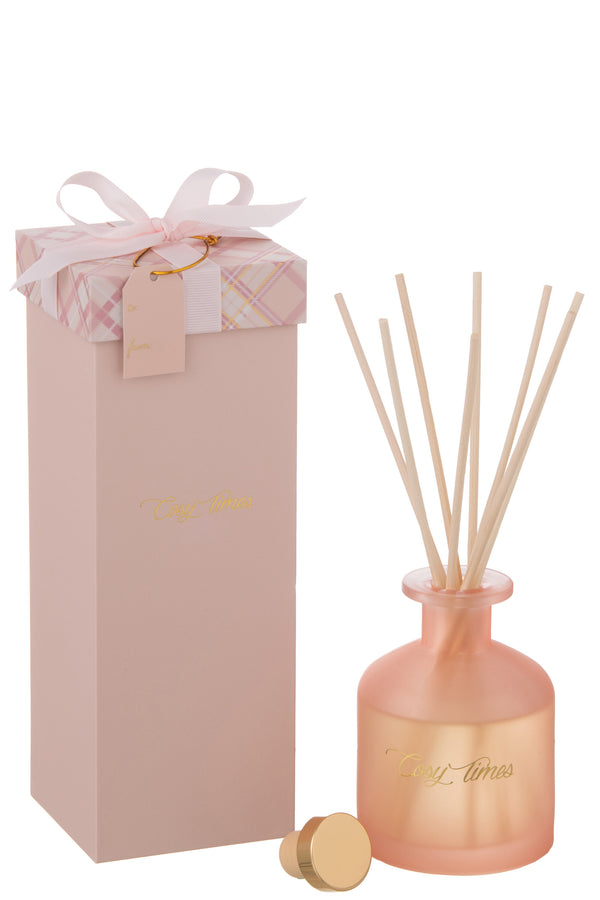 vtwonen J-Line geurolie + stokjes Cosy Times - Rainbow Reef - roze - glas