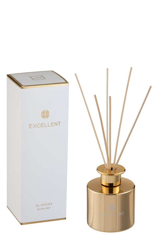 vtwonen J-Line geurolie + stokjes Excellent - Golden Honey - glas - goud vtwonen J-Line geurolie + stokjes Excellent - Golden Honey - glas - goud