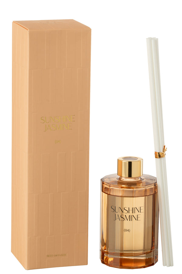 Vtwonen J-Line Geurolie + Stokjes Sunshine Jasmine - Glas - Oranje