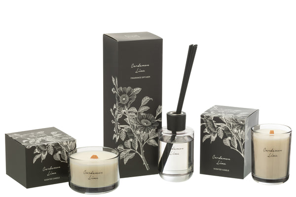 Vtwonen J-Line Geurolie + Stokjes Walk In The Woods - Kardemom Limoen - Zwart - 180 Ml