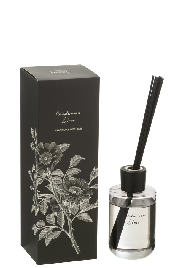 vtwonen J-Line geurolie + stokjes Walk in the Woods - Kardemom Limoen - zwart - 180 ml