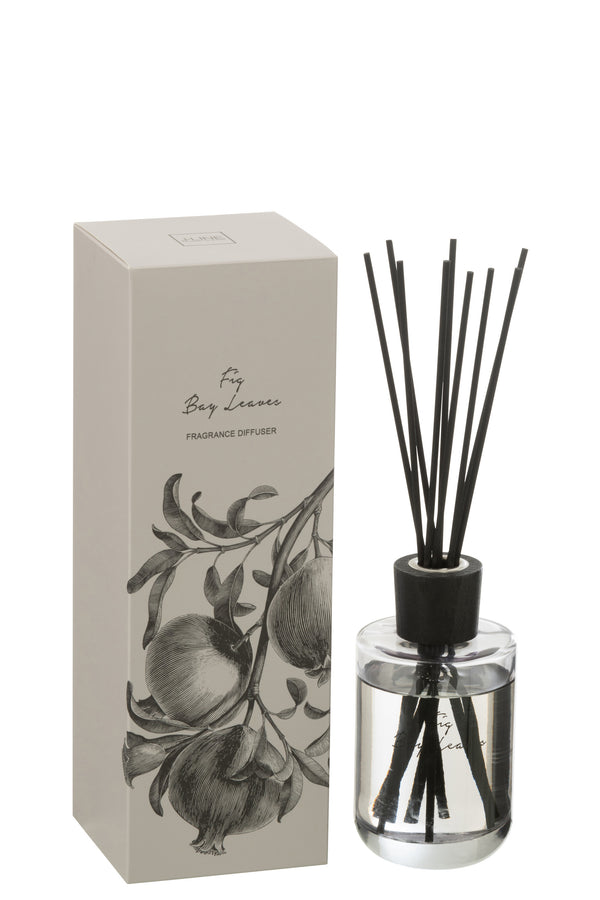 Vtwonen J-Line Geurolie + Stokjes Walk In The Woods - Vijgen Bessen Bladeren - Zwart - 180 Ml