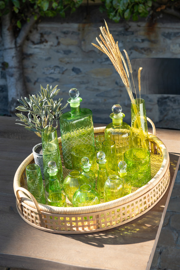 Vtwonen J-Line Karaf Bladeren - Glas - Groen - Medium - 2 Stuks