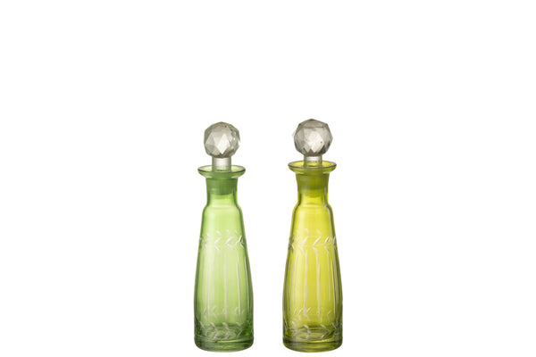 vtwonen J-Line karaf Bladeren - glas - groen - medium - 2 stuks