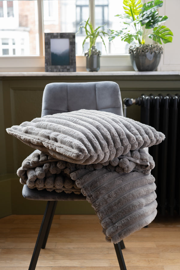 Vtwonen J-Line Plaid Corduroy - Polyester - Donkergrijs - 180 X 130 Cm