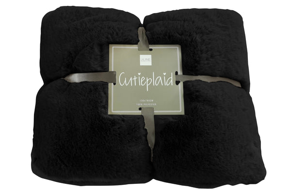 Vtwonen J-Line Plaid Cutie - Fleece Deken – Polyester – Zwart - 180 X 130 Cm