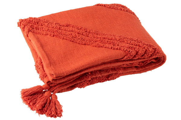 Vtwonen J-Line Plaid Getuft + Kwasten - Katoen - Rood - 130 X 180 Cm