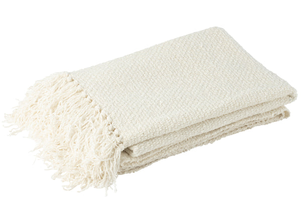 vtwonen J-Line Plaid gwoven + franjes - viscose - wit - 180 x 130 cm