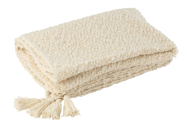 Vtwonen J-Line Plaid Kwasten - Katoen - Creme - 180 X 130 Cm