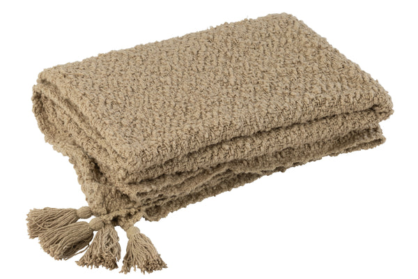 vtwonen J-Line plaid Kwasten - katoen - donkerbeige - 180 x 130 cm