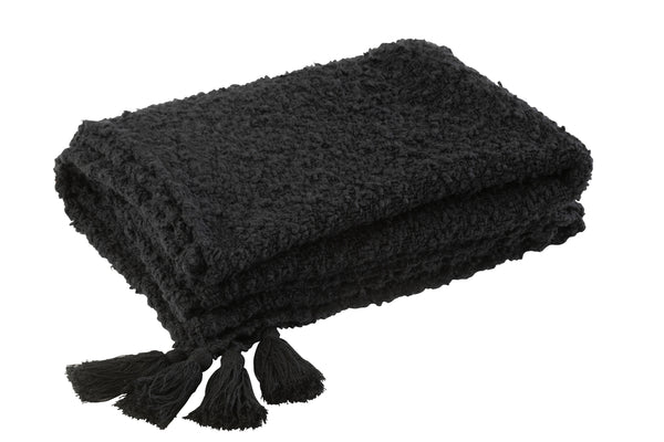 vtwonen J-Line plaid Kwasten - katoen - zwart - 180 x 130 cm