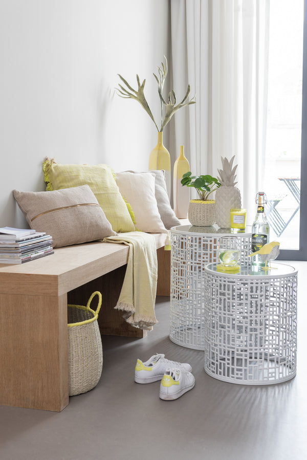 Vtwonen J-Line Plaid Oneffen - Katoen - Geel/beige - 172 X 130 Cm