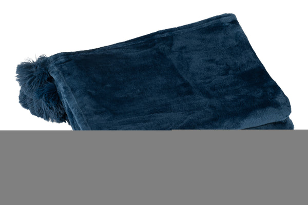 Vtwonen J-Line Plaid Pompom - Polyester - Blauw - 170 X 130 Cm