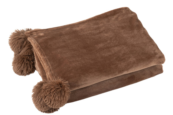 Vtwonen J-Line Plaid Pompom - Polyester - Bruin - 170 X 130 Cm