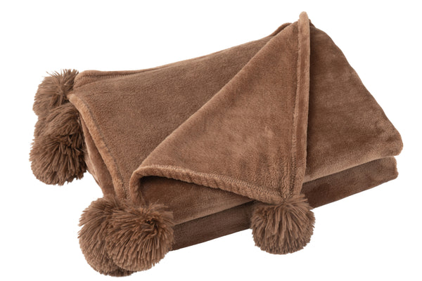 Vtwonen J-Line Plaid Pompom - Polyester - Bruin - 170 X 130 Cm