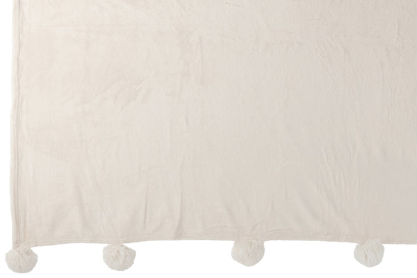 Vtwonen J-Line Plaid Pompom - Polyester - Creme - 170 X 130 Cm