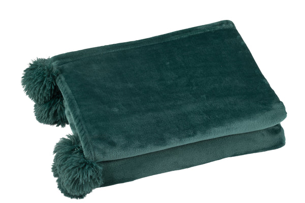 Vtwonen J-Line Plaid Pompom - Polyester - Donkergroen - 170 X 130 Cm