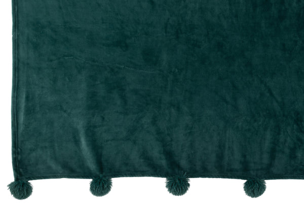 Vtwonen J-Line Plaid Pompom - Polyester - Donkergroen - 170 X 130 Cm