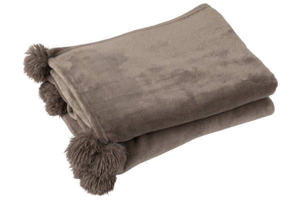 Vtwonen J-Line Plaid Pompom - Polyester - Donkertaupe - 170 X 130 Cm
