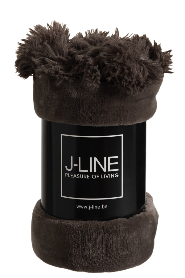 Vtwonen J-Line Plaid Pompom - Polyester - Donkertaupe - 170 X 130 Cm