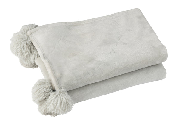 Vtwonen J-Line Plaid Pompom - Polyester - Lichtgrijs - 170 X 130 Cm