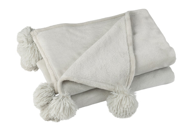 vtwonen J-Line plaid Pompom - polyester - lichtgrijs - 170 x 130 cm