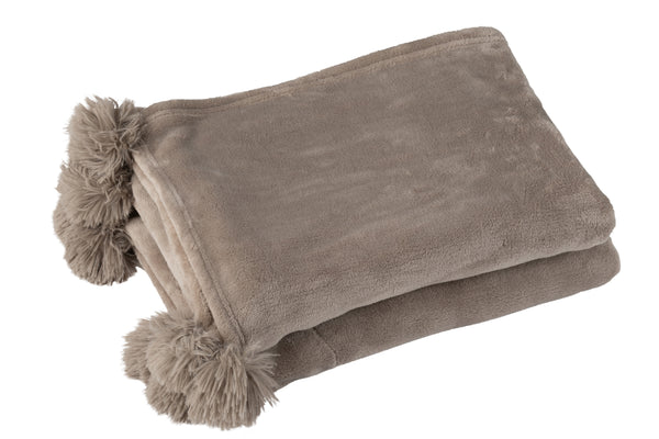 Vtwonen J-Line Plaid Pompom - Polyester - Taupe - 170 X 130 Cm