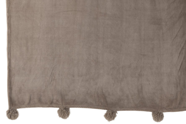 Vtwonen J-Line Plaid Pompom - Polyester - Taupe - 170 X 130 Cm