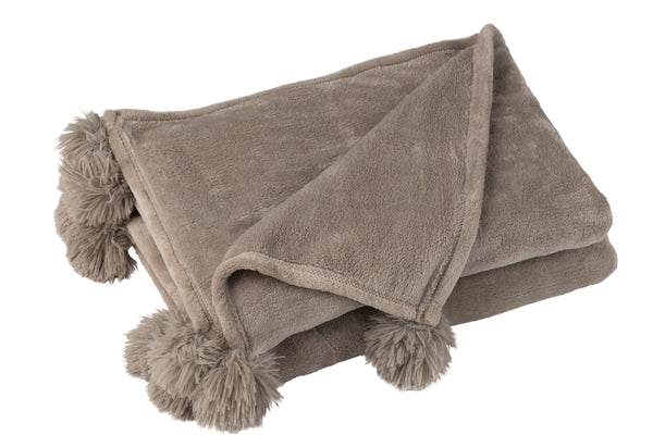 vtwonen J-Line plaid Pompom - polyester - taupe - 170 x 130 cm