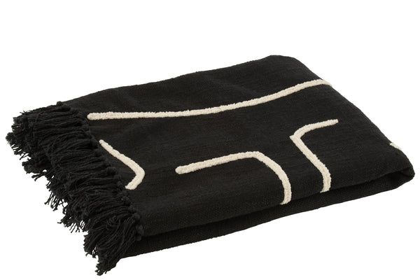 vtwonen J-Line plaid Strepen/Bogen - katoen - zwart/wit - 180 x 130 cm