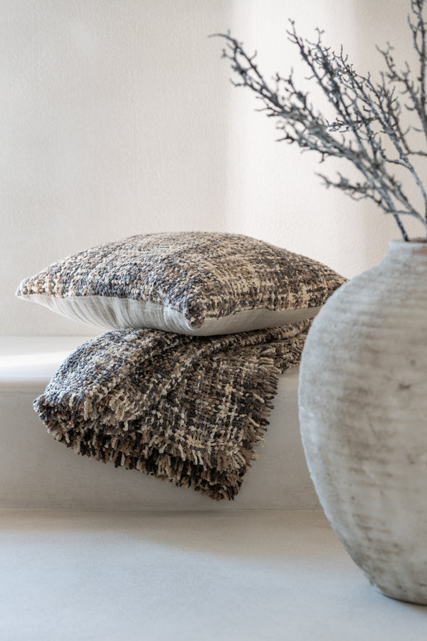 Vtwonen J-Line Plaid Tweed - Katoen - Bruin/beige - 180 X 130 Cm