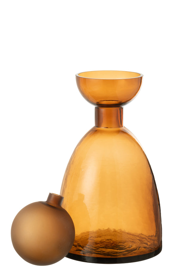 Vtwonen J-Line Vaas Fles + Dop Yoko - Glas - Bruin - Medium - 34 Cm Hoog