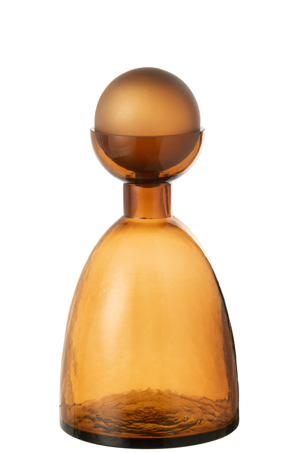 Vtwonen J-Line Vaas Fles + Dop Yoko - Glas - Bruin - Medium - 34 Cm Hoog