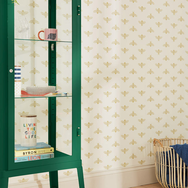 Vtwonen Joules Vliesbehang Block Print Bee Antique Goud