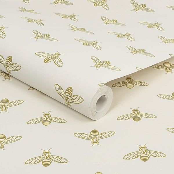 Vtwonen Joules Vliesbehang Block Print Bee Antique Goud
