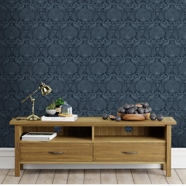 Vtwonen Laura Ashley Peacock Damask Behang - Damast - 10mx52cm - Blauw