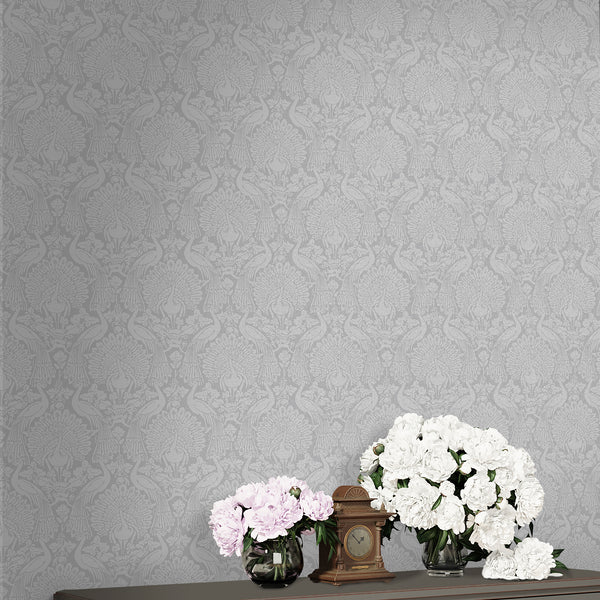 Vtwonen Laura Ashley Peacock Damask Behang - Damast - 10mx52cm - Grijs