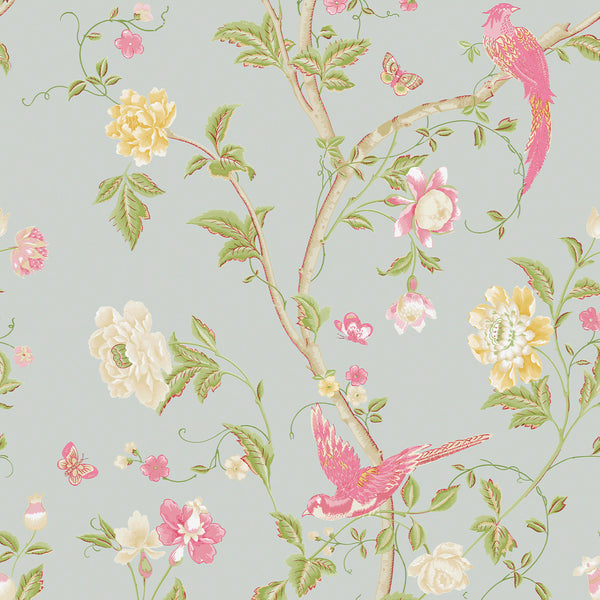 vtwonen Laura Ashley Summer Palace Behang - Bloemen en Dieren - 10mx52cm - Blauw